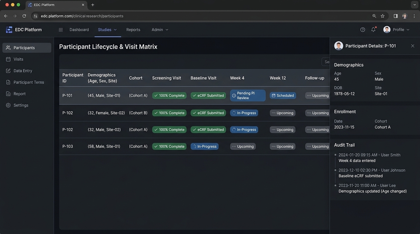 Participant Lifecycle & Visit Matrix Interface