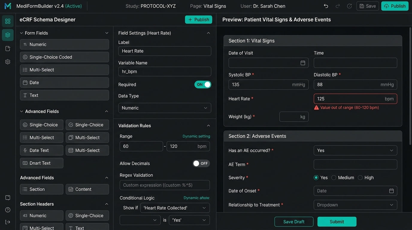 Clinical Research Dynamic eCRF Builder and Live Rendered Form Interface