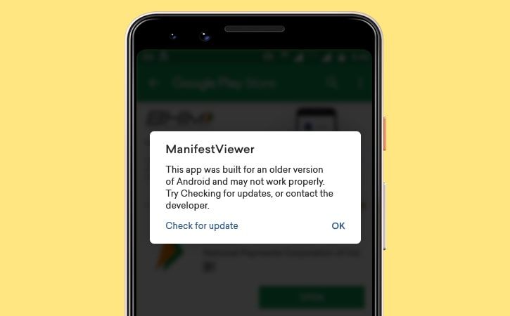 android q warning against older obsolete apps